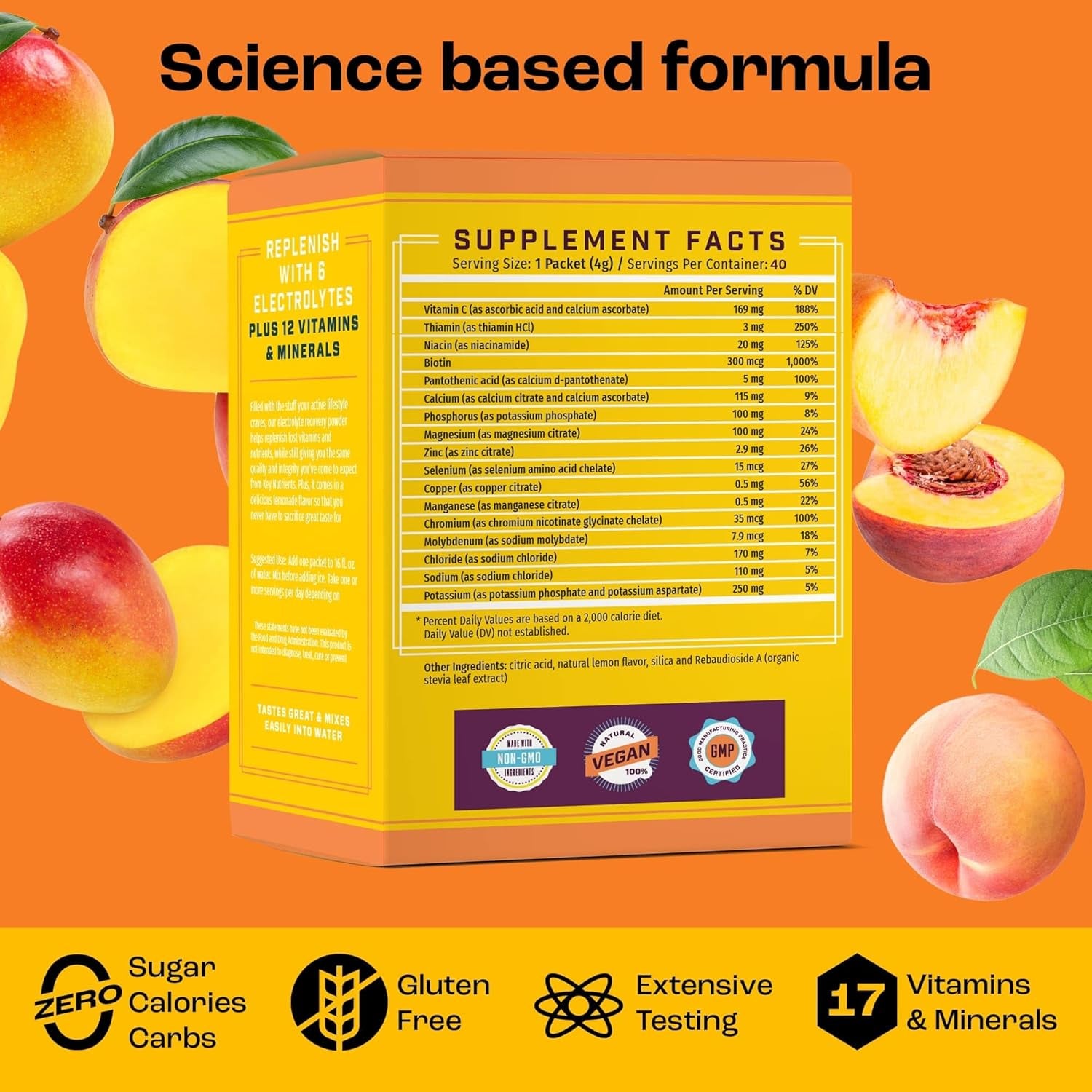 Electrolytes Powder Packets - Tropical Peach Mango 20 Pack Hydration Packets - Travel Hydration Powder - No Sugar, No Calories, Gluten Free - Made in USA