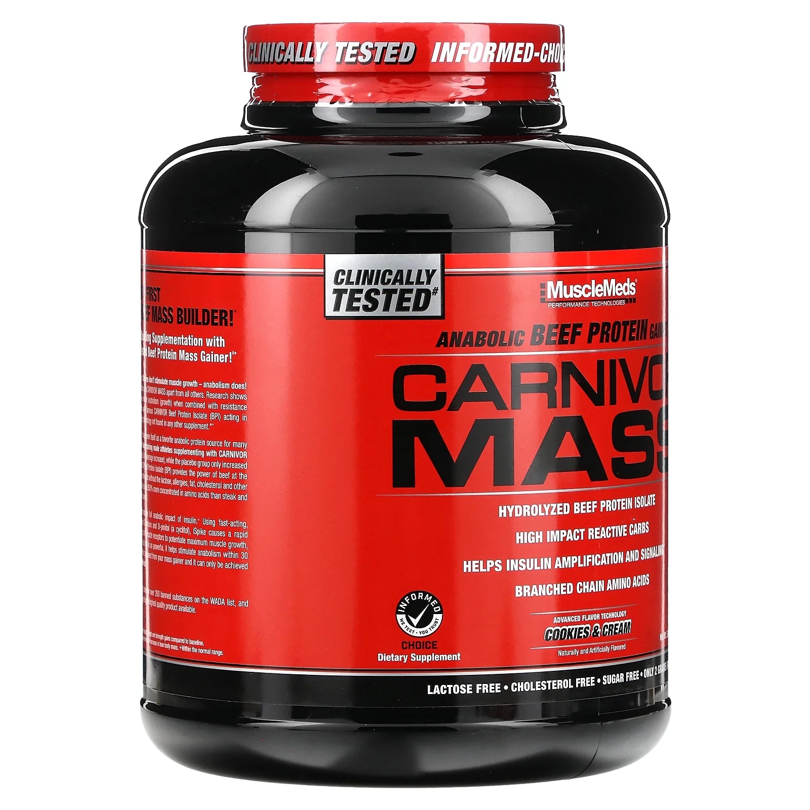 Carnivor Mass, Anabolic Beef Protein Gainer, Cookies & Cream, 5.8 Lbs (2,632 G)