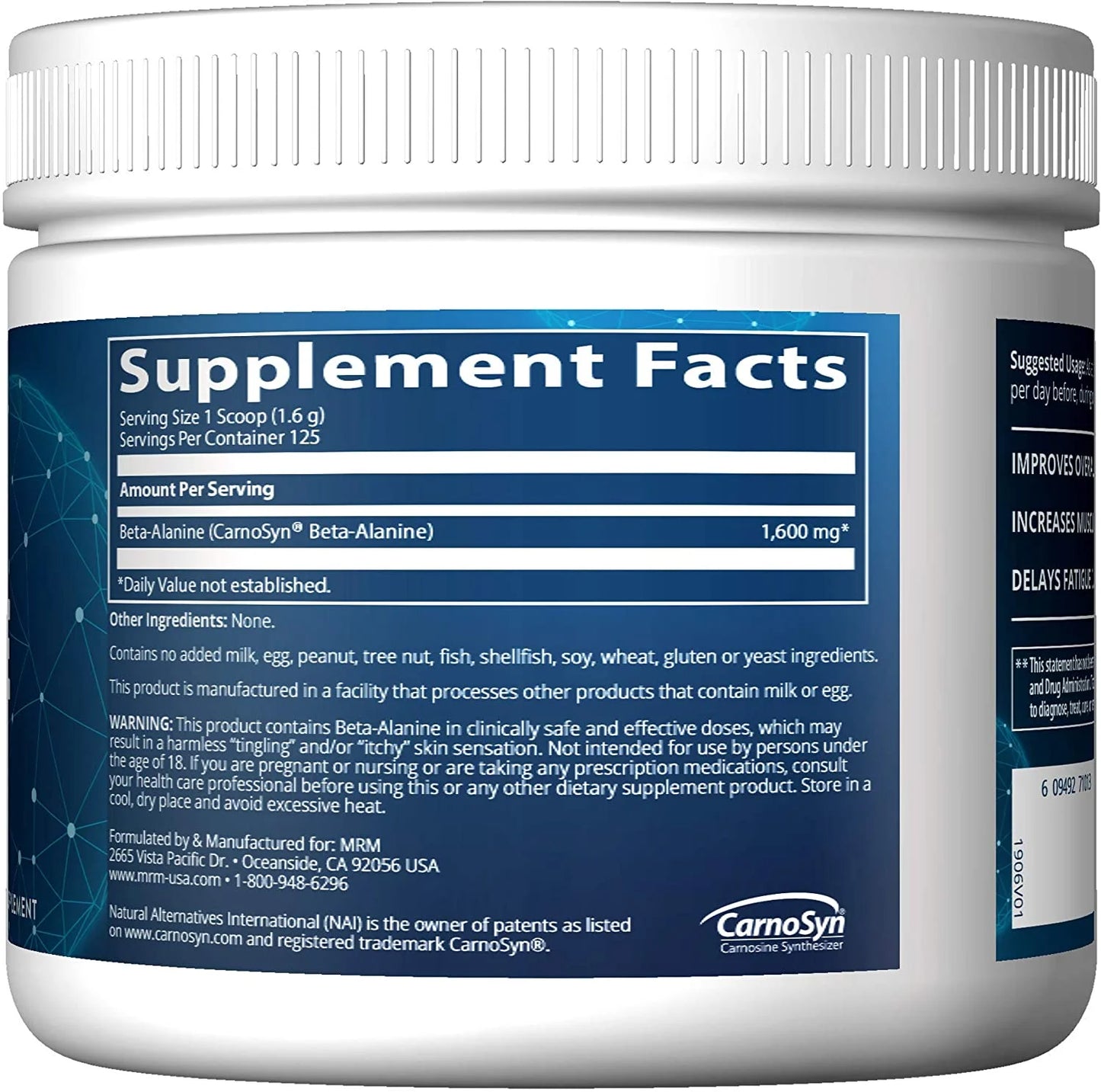 MRM (Metabolic Response Modifiers) Beta-Alanine 200 Gm (7.05 Oz) Powder