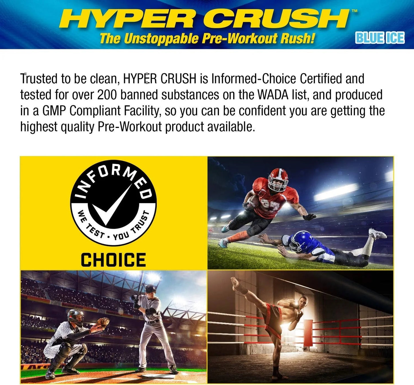 Hyper Crush Pre - Workout Powder – Energy, Pumps & Fatigue Support – 3 G Creatine, Citrulline, 350 Mg Caffeine – Blue Ice, 30 ServingsHyper Crush Pre - Workout Powder – Energy, Pumps & Fatigue Support – 3 G Creatine, Citrulline, 350 Mg Caffeine – Blue Ice, 30 Servings