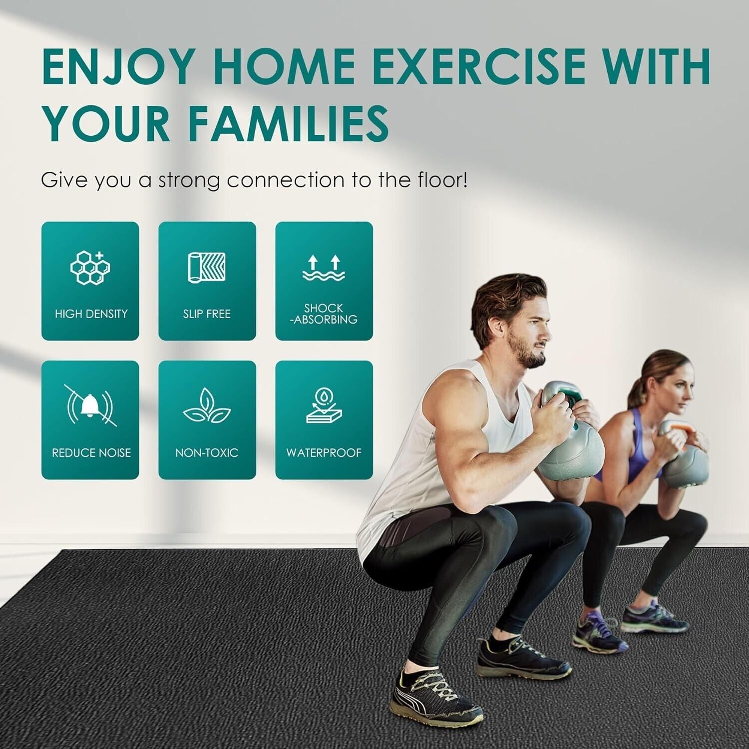 Large Exercise Mat, 8' X 4'X 1/4" Extra Durable Workout Mats for Home Gym Flo...-Nature Fitness