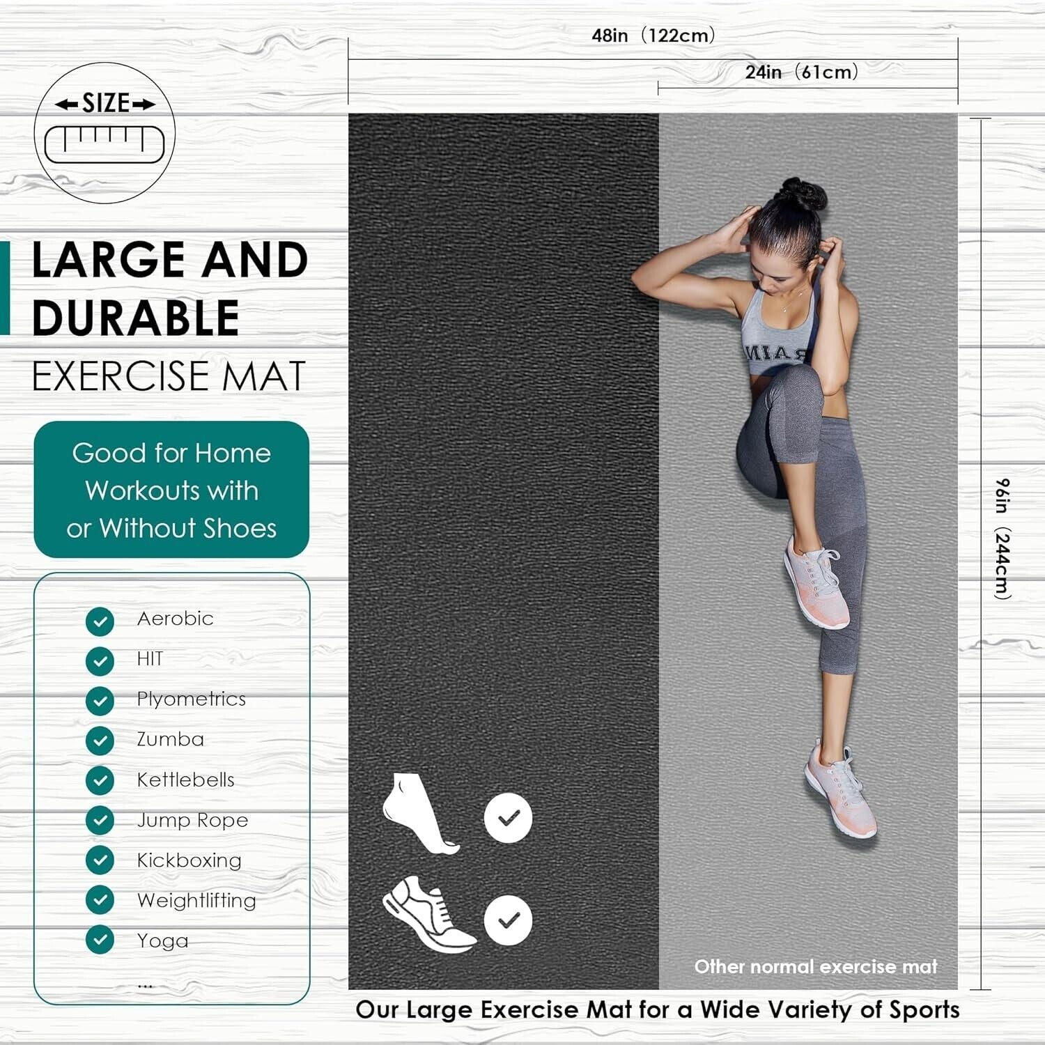 Large Exercise Mat, 8' X 4'X 1/4" Extra Durable Workout Mats for Home Gym Flo...-Nature Fitness