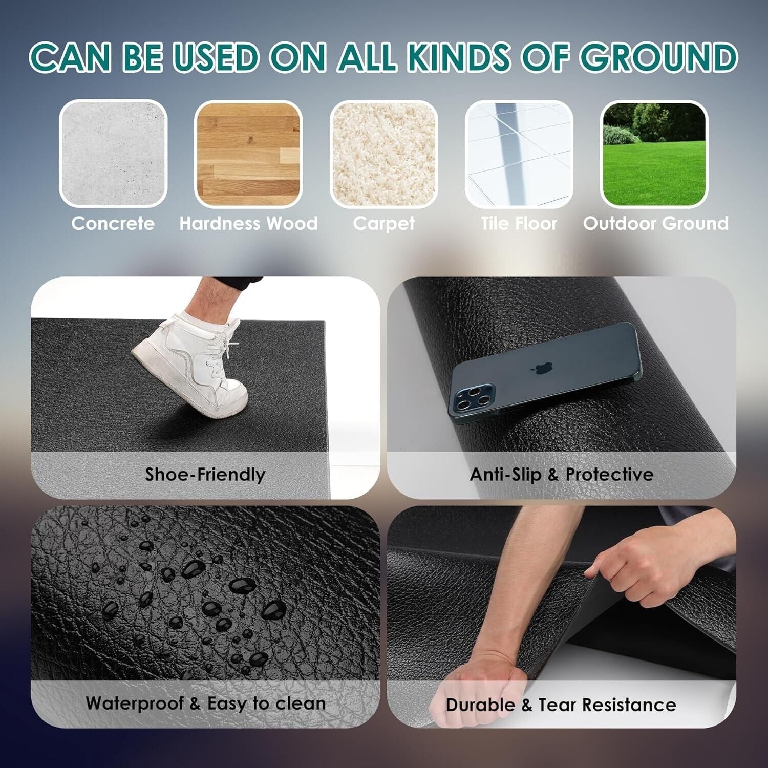 Large Exercise Mat, 8' X 4'X 1/4" Extra Durable Workout Mats for Home Gym Flo...-Nature Fitness