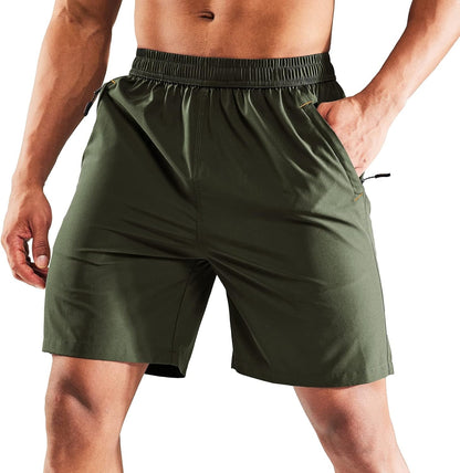 Men'S Quick Dry Running Shorts with Zipper Pocket, Elastic Waist Athletic Workout Exercise Fitness Shorts, 7 InchMen'S Quick Dry Running Shorts with Zipper Pocket, Elastic Waist Athletic Workout Exercise Fitness Shorts, 7 Inch