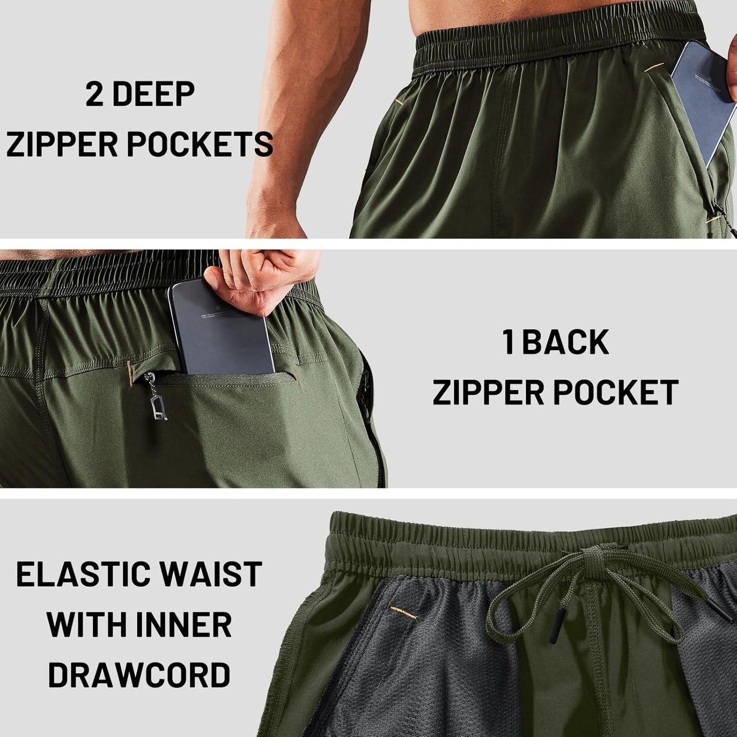 Men'S Quick Dry Running Shorts with Zipper Pocket, Elastic Waist Athletic Workout Exercise Fitness Shorts, 7 InchMen'S Quick Dry Running Shorts with Zipper Pocket, Elastic Waist Athletic Workout Exercise Fitness Shorts, 7 Inch