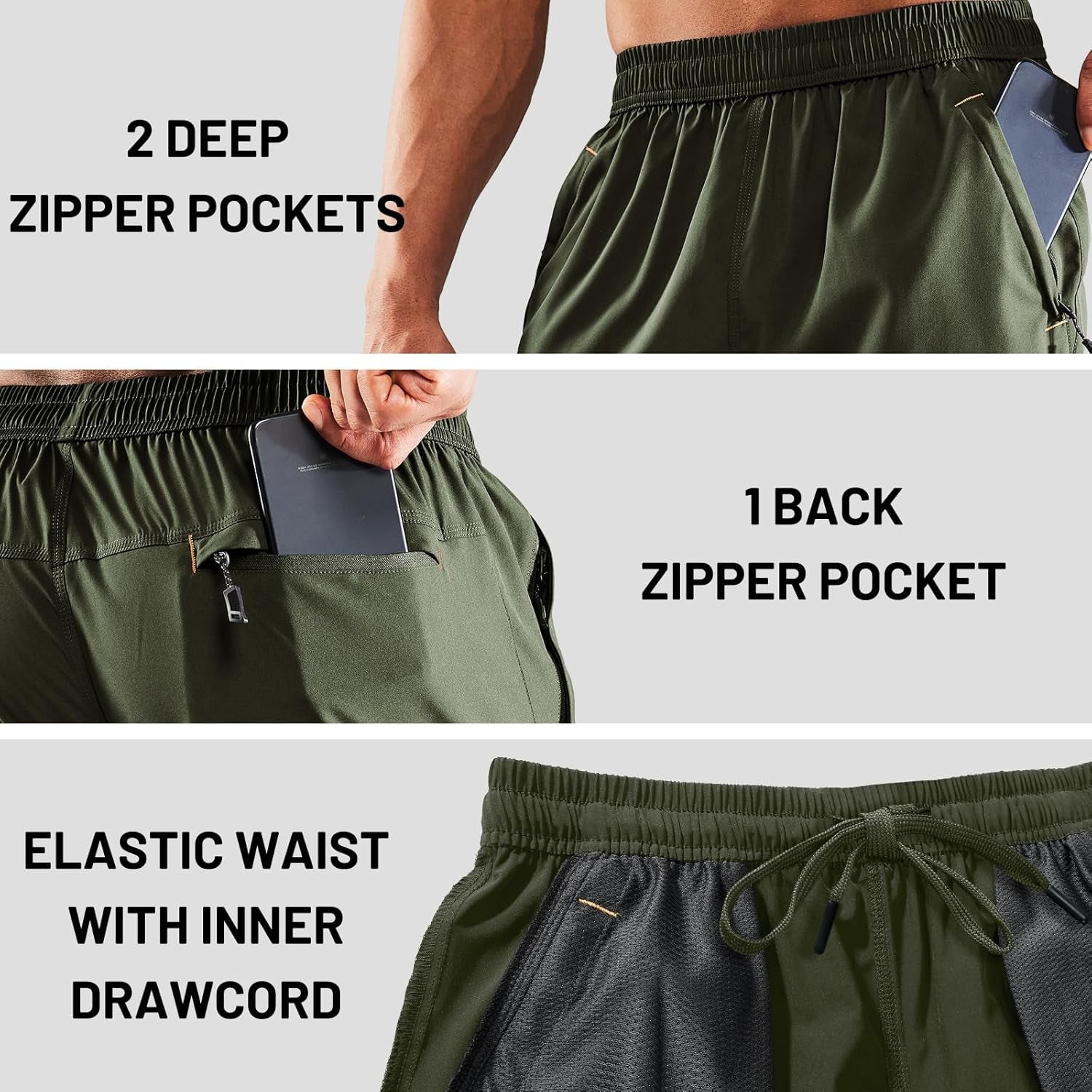 Men'S Quick Dry Running Shorts with Zipper Pocket, Elastic Waist Athletic Workout Exercise Fitness Shorts, 7 InchMen'S Quick Dry Running Shorts with Zipper Pocket, Elastic Waist Athletic Workout Exercise Fitness Shorts, 7 Inch