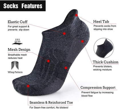 Merino Wool Compression Support Ankle Running Hiking Socks for Men Women, Soft Thick Cushion Tab Socks 3/6 PairsMerino Wool Compression Support Ankle Running Hiking Socks for Men Women, Soft Thick Cushion Tab Socks 3/6 Pairs