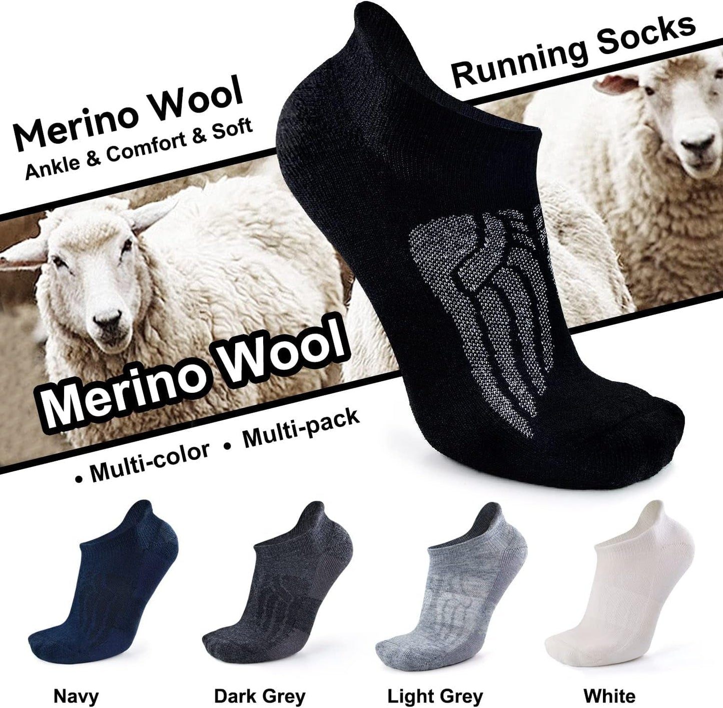 Merino Wool Compression Support Ankle Running Hiking Socks for Men Women, Soft Thick Cushion Tab Socks 3/6 PairsMerino Wool Compression Support Ankle Running Hiking Socks for Men Women, Soft Thick Cushion Tab Socks 3/6 Pairs