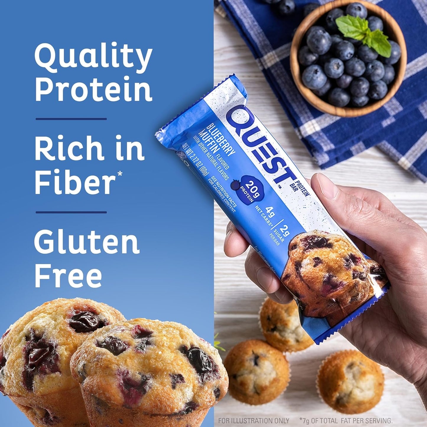 Nutrition Blueberry Muffin Protein Bars, 20G Protein, 2G Sugar, 5G Net Carb, Gluten Free, Keto Friendly, 12 CountNutrition Blueberry Muffin Protein Bars, 20G Protein, 2G Sugar, 5G Net Carb, Gluten Free, Keto Friendly, 12 Count