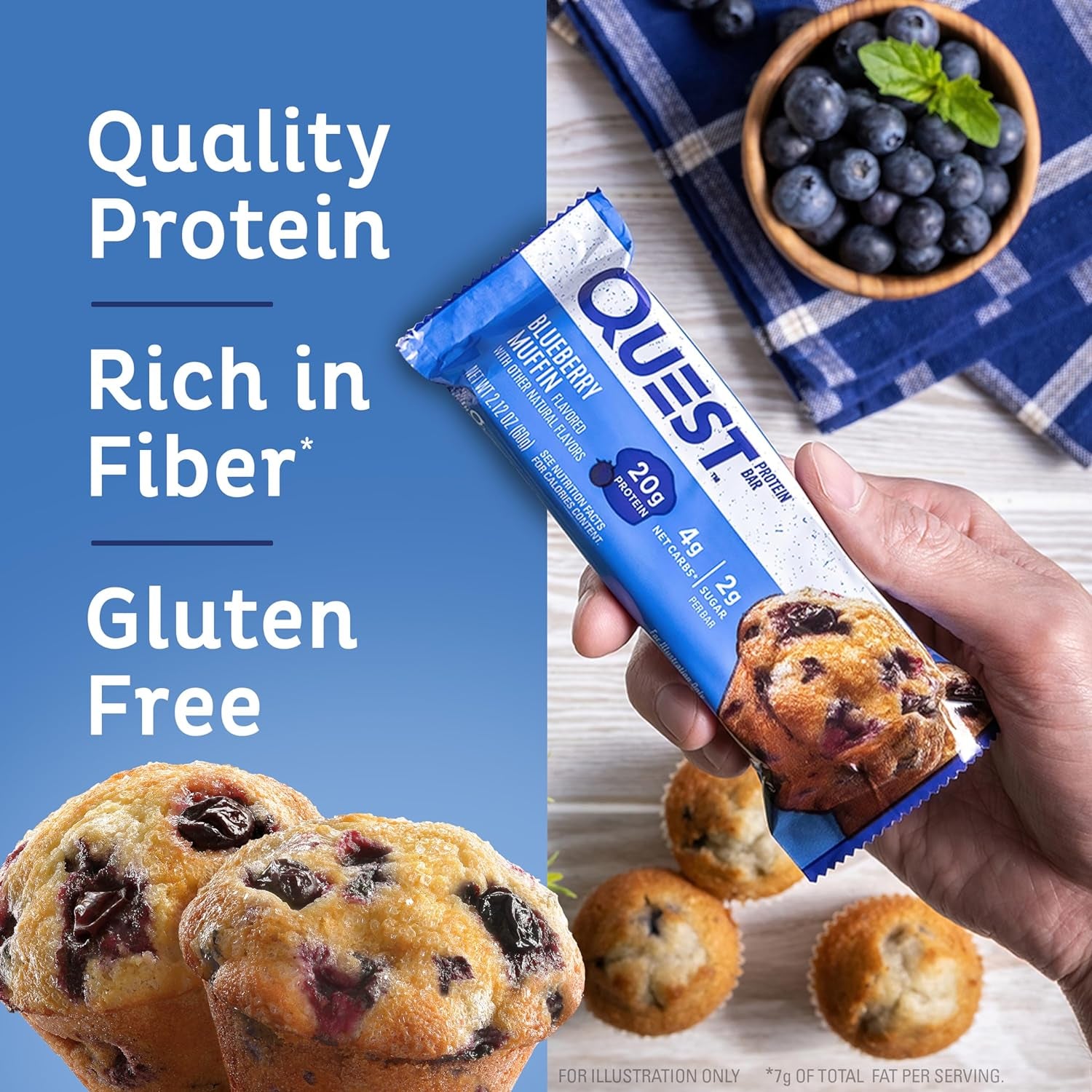 Nutrition Blueberry Muffin Protein Bars, 20G Protein, 2G Sugar, 5G Net Carb, Gluten Free, Keto Friendly, 12 CountNutrition Blueberry Muffin Protein Bars, 20G Protein, 2G Sugar, 5G Net Carb, Gluten Free, Keto Friendly, 12 Count