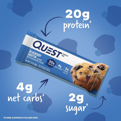 Nutrition Blueberry Muffin Protein Bars, 20G Protein, 2G Sugar, 5G Net Carb, Gluten Free, Keto Friendly, 12 CountNutrition Blueberry Muffin Protein Bars, 20G Protein, 2G Sugar, 5G Net Carb, Gluten Free, Keto Friendly, 12 Count