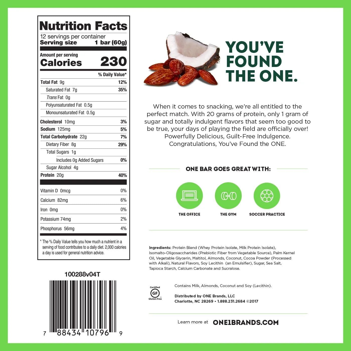 ONE Protein Bars, Almond Bliss, Gluten Free Protein Bars with 20G Protein and Only 1G Sugar, Guilt - Free Snacking for High Protein Diets, 2.12 Oz (12 Pack)ONE Protein Bars, Almond Bliss, Gluten Free Protein Bars with 20G Protein and Only 1G Sugar, Guilt - Free Snacking for High Protein Diets, 2.12 Oz (12 Pack)