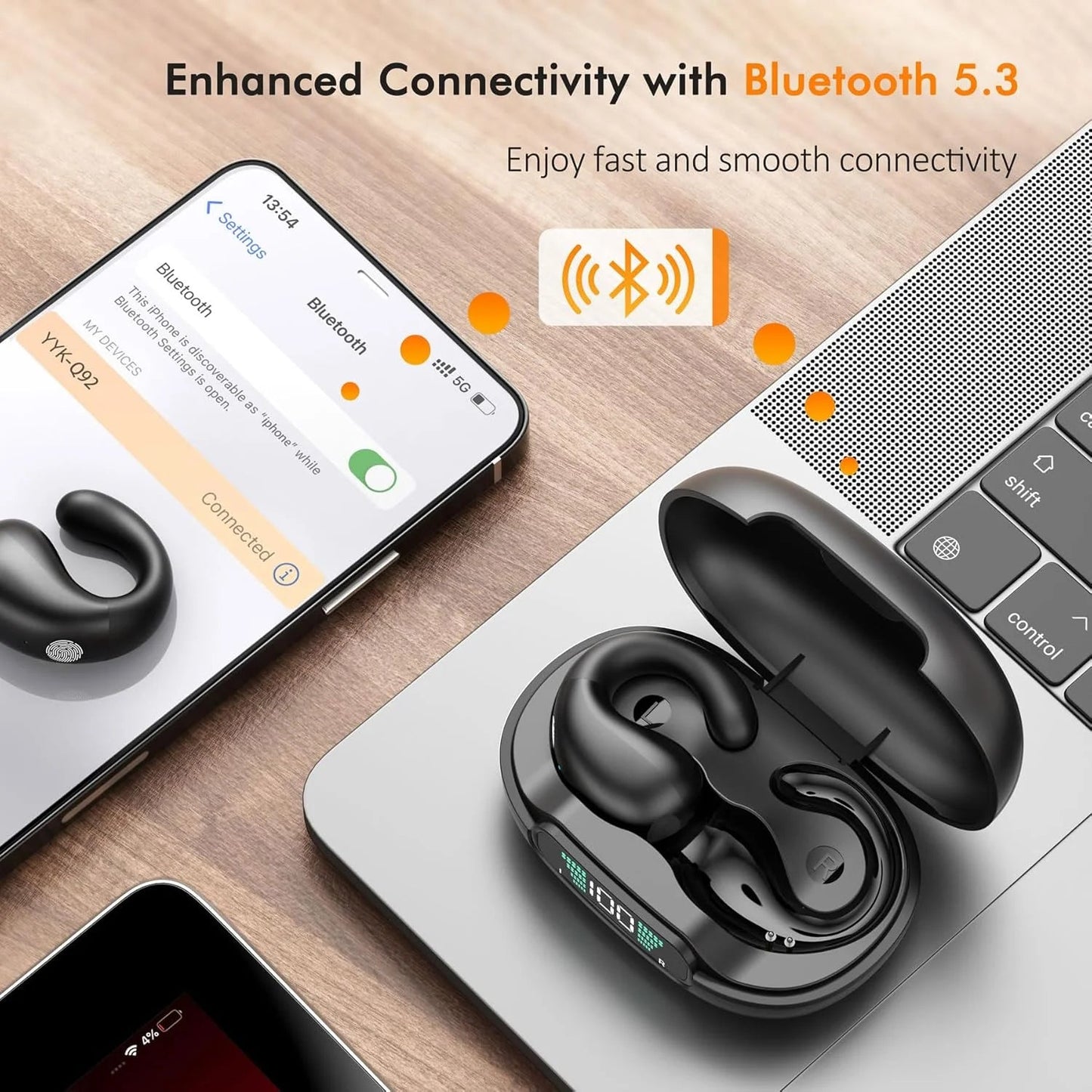 Open Ear Clip Wireless Earbuds Bluetooth 5.3, Sports Earphones Bone Conduction Over - The - Ear Headphones, Wireless Charging Case & Display, Waterproof Fitness HeadphonesOpen Ear Clip Wireless Earbuds Bluetooth 5.3, Sports Earphones Bone Conduction Over - The - Ear Headphones, Wireless Charging Case & Display, Waterproof Fitness Headphones