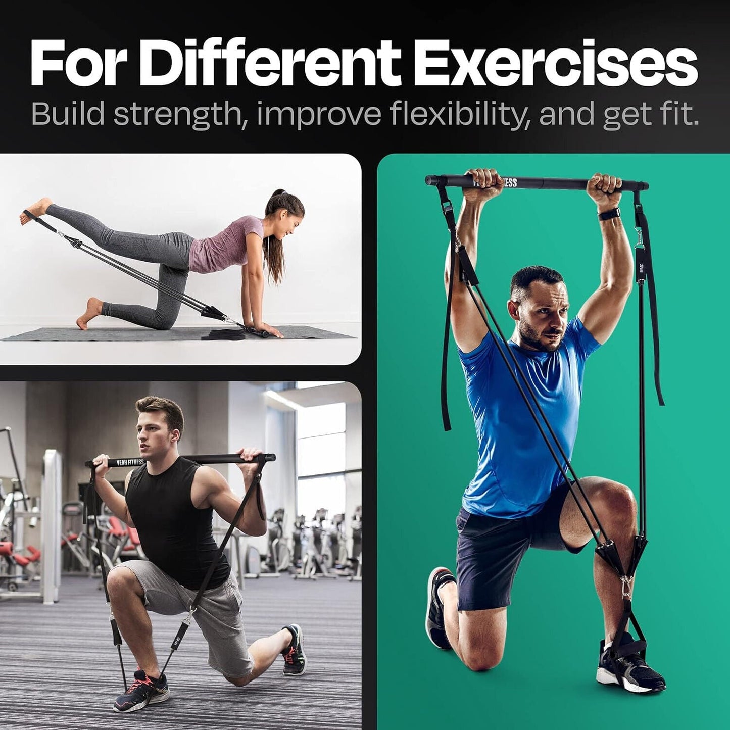 Pilates Bar Kit - Portable Home Gym Workout Equipment with Resistance Bands NEW-Nature Fitness