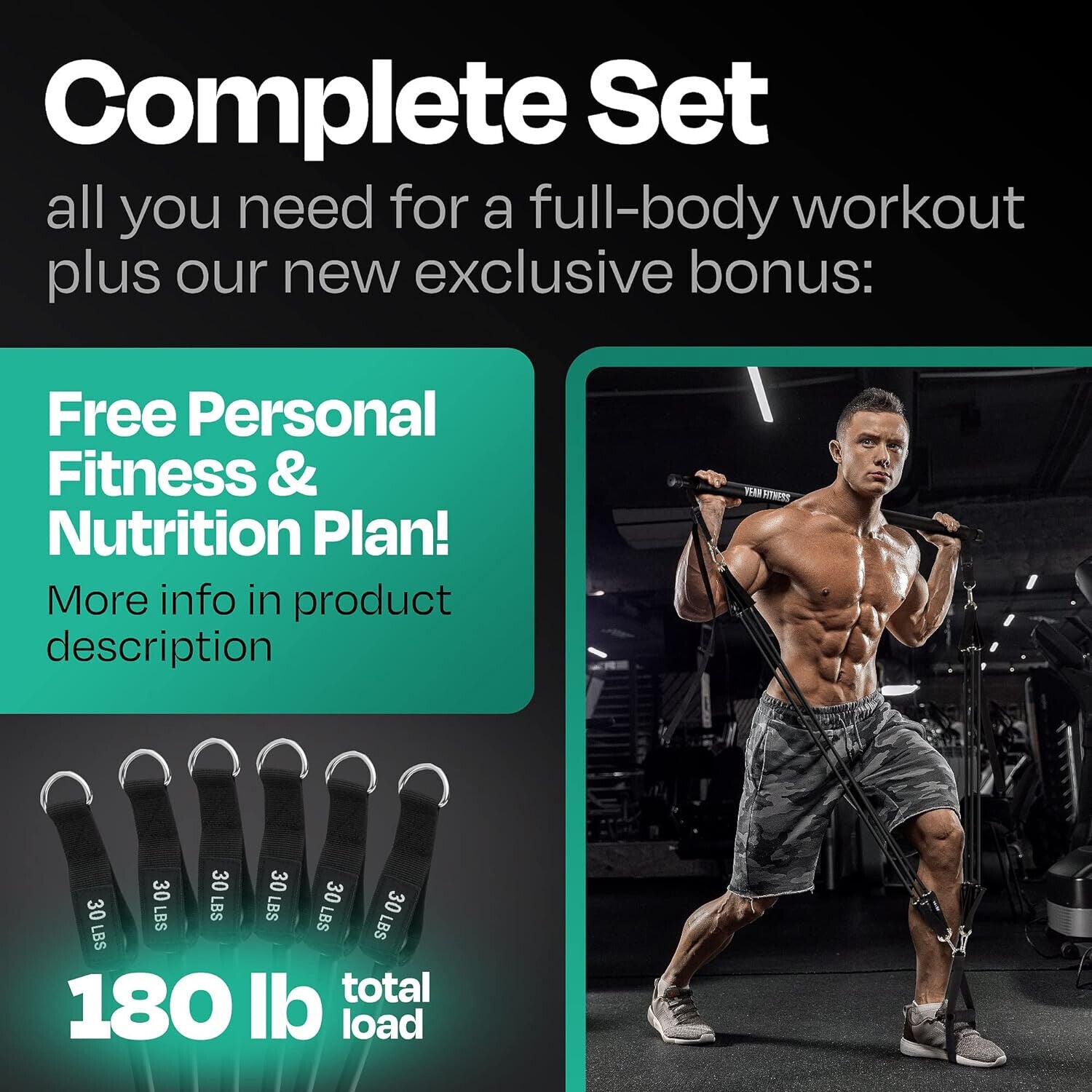 Pilates Bar Kit - Portable Home Gym Workout Equipment with Resistance Bands NEW-Nature Fitness