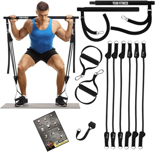Pilates Bar Kit - Portable Home Gym Workout Equipment with Resistance Bands NEW-Nature Fitness