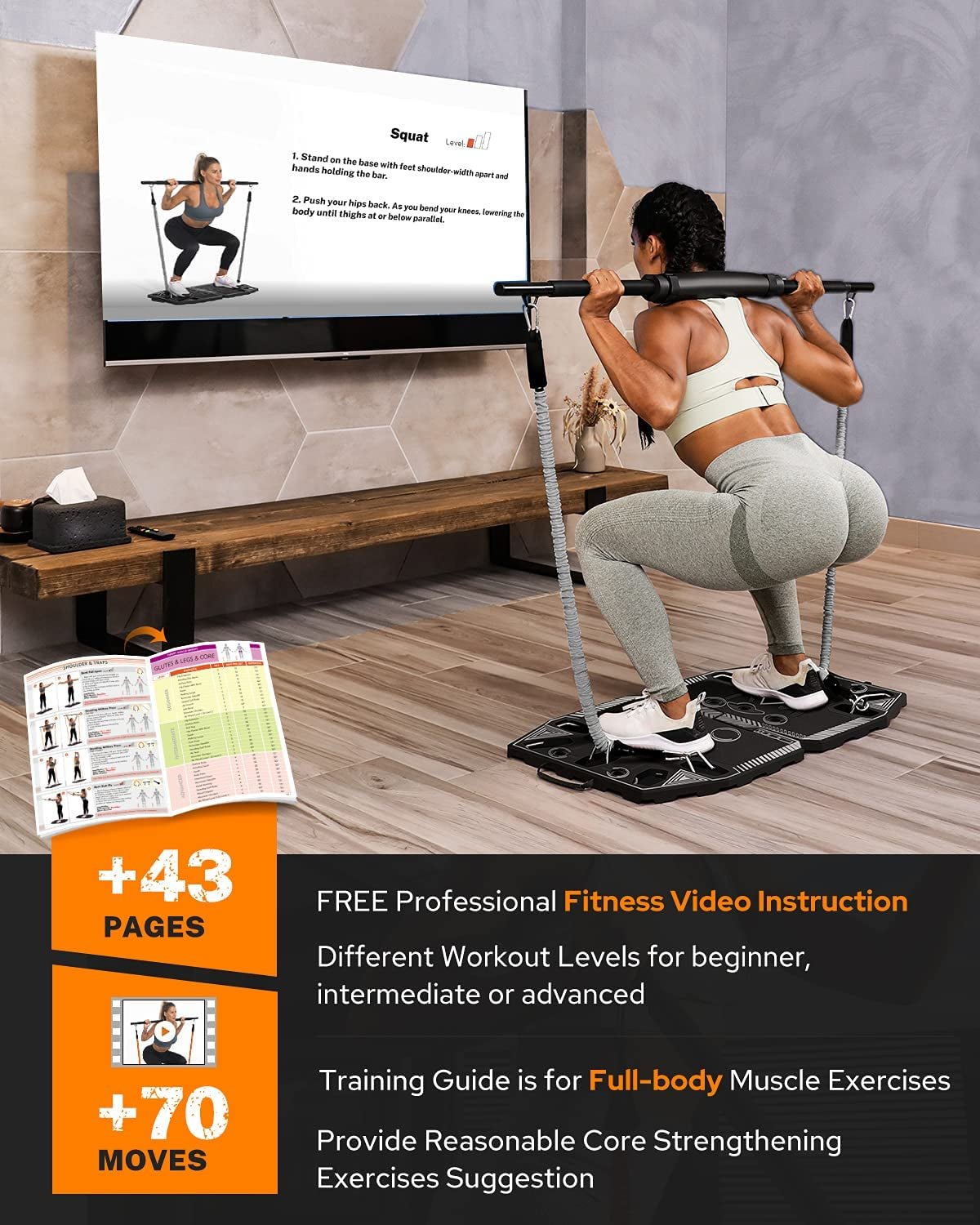 Portable Home Gym Workout Equipment with 14 Exercise Accessories Ab Roller Wheel,Elastic Resistance Bands,Push-Up Stand,Post Landmine Sleeve and More for Full Body Workouts System-Nature Fitness