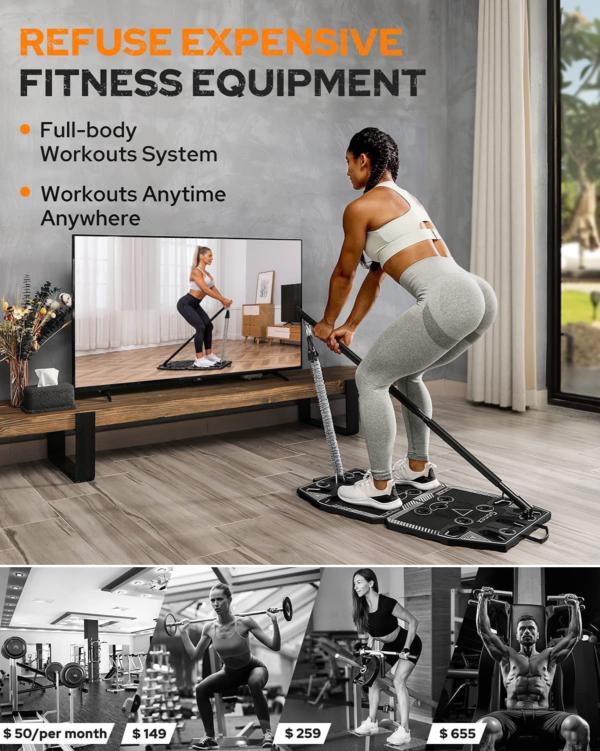 Portable Home Gym Workout Equipment with 14 Exercise Accessories Ab Roller Wheel,Elastic Resistance Bands,Push-Up Stand,Post Landmine Sleeve and More for Full Body Workouts System-Nature Fitness