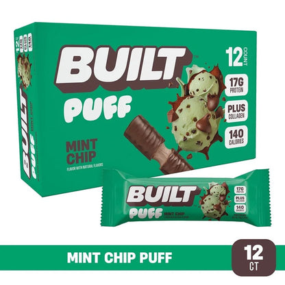 , Puff Protein Bars, Mint Chip, High Protein, Collagen, Gluten Free, 12 Count, Puff Protein Bars, Mint Chip, High Protein, Collagen, Gluten Free, 12 Count
