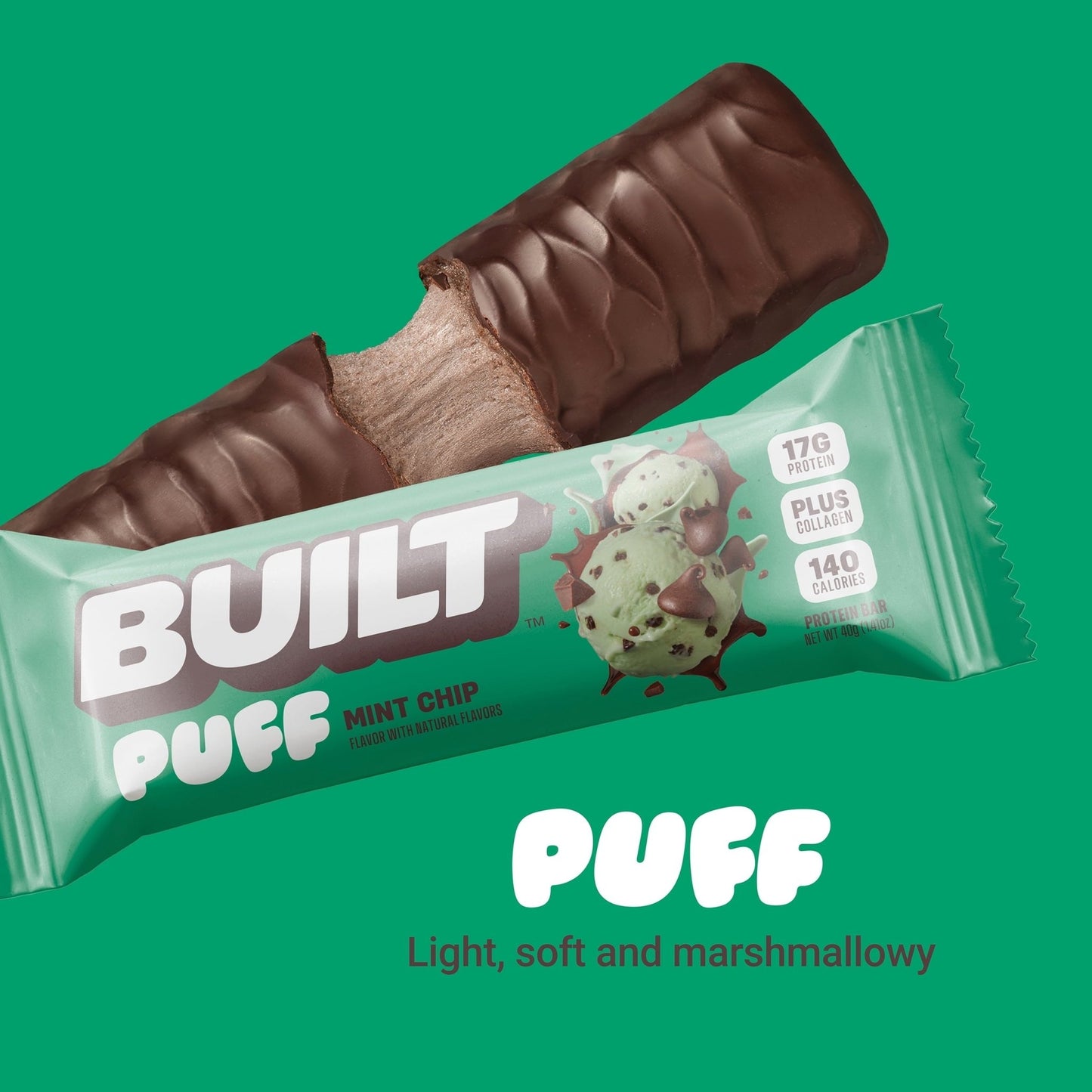 , Puff Protein Bars, Mint Chip, High Protein, Collagen, Gluten Free, 12 Count, Puff Protein Bars, Mint Chip, High Protein, Collagen, Gluten Free, 12 Count