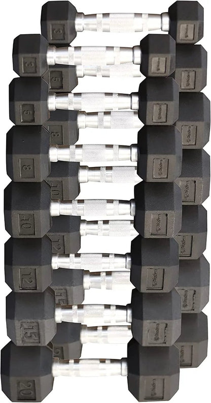 Rubber Coated Hexagon Dumbbells - Pairs - Encased Hand Weights for Men and WomenRubber Coated Hexagon Dumbbells - Pairs - Encased Hand Weights for Men and Women