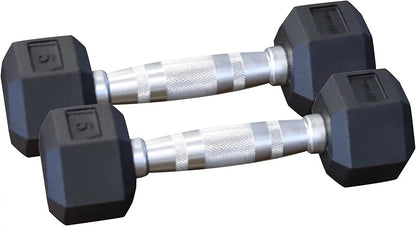 Rubber Coated Hexagon Dumbbells - Pairs - Encased Hand Weights for Men and WomenRubber Coated Hexagon Dumbbells - Pairs - Encased Hand Weights for Men and Women