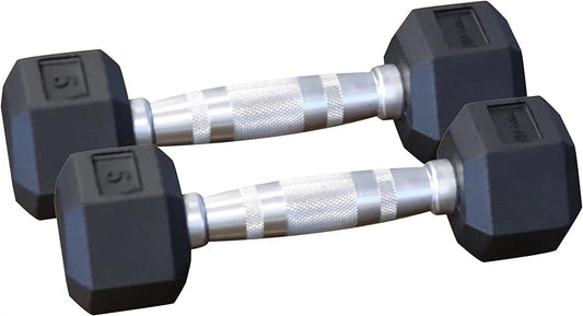 Rubber Coated Hexagon Dumbbells - Pairs - Encased Hand Weights for Men and WomenRubber Coated Hexagon Dumbbells - Pairs - Encased Hand Weights for Men and Women