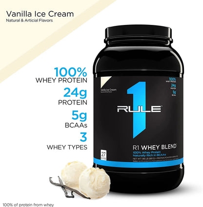 RULE 1 Whey Blend 27 Serv Vanilla Ice Cream 100% Whey Protein Blend 1.96LbRULE 1 Whey Blend 27 Serv Vanilla Ice Cream 100% Whey Protein Blend 1.96Lb