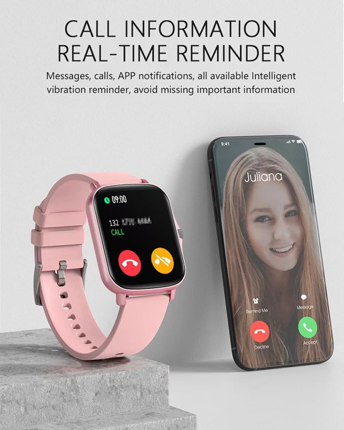 Smart Fitness Tracker Watch for Android/Ios - IP68, Heart Rate/Blood Oxygen/Sleep Monitoring, 8 Sports Modes, Breath Training, Weather Updates - 1.69-Inch Display for Men and Women (Rose Gold)-Nature Fitness