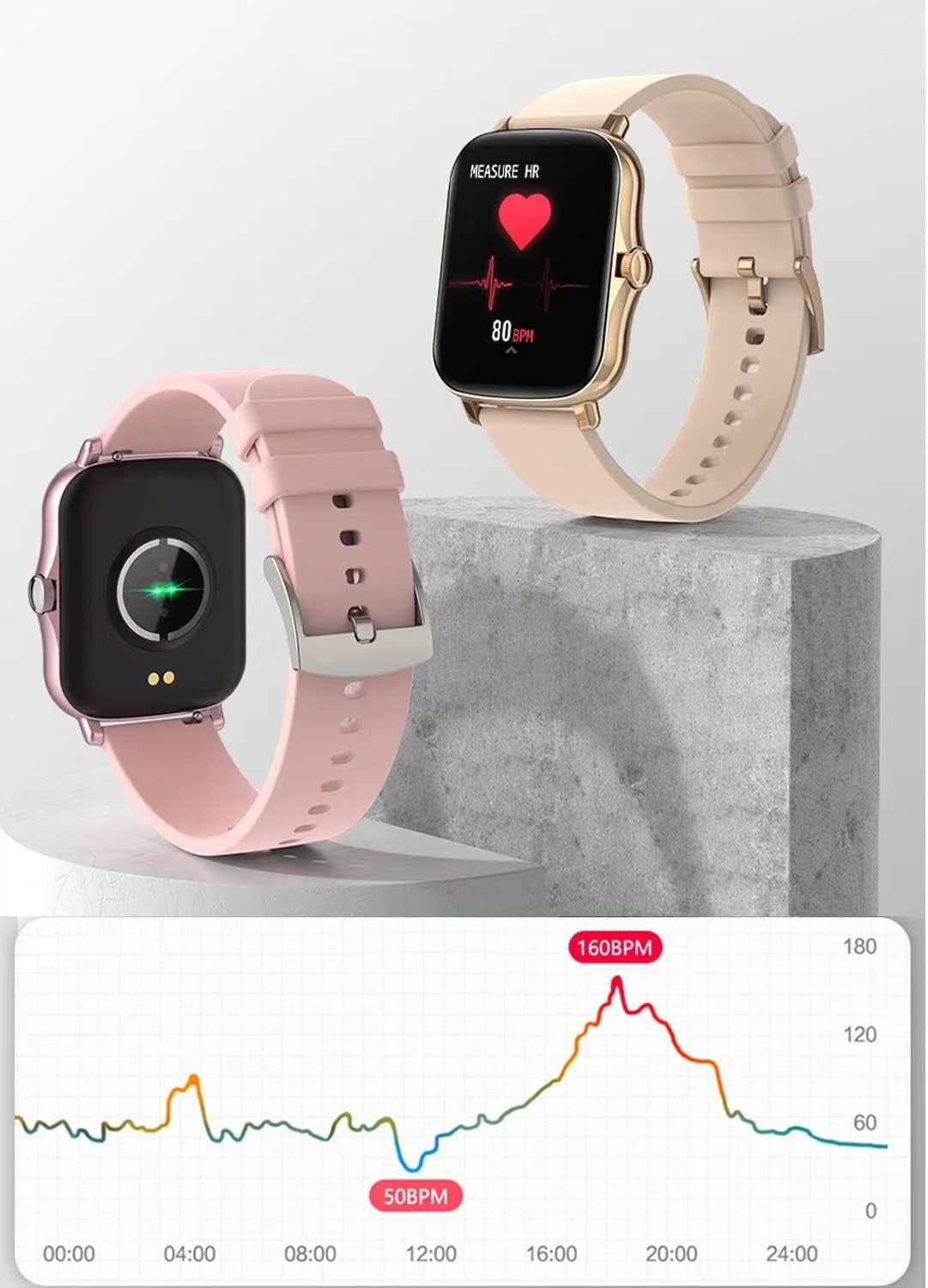 Smart Fitness Tracker Watch for Android/Ios - IP68, Heart Rate/Blood Oxygen/Sleep Monitoring, 8 Sports Modes, Breath Training, Weather Updates - 1.69-Inch Display for Men and Women (Rose Gold)-Nature Fitness