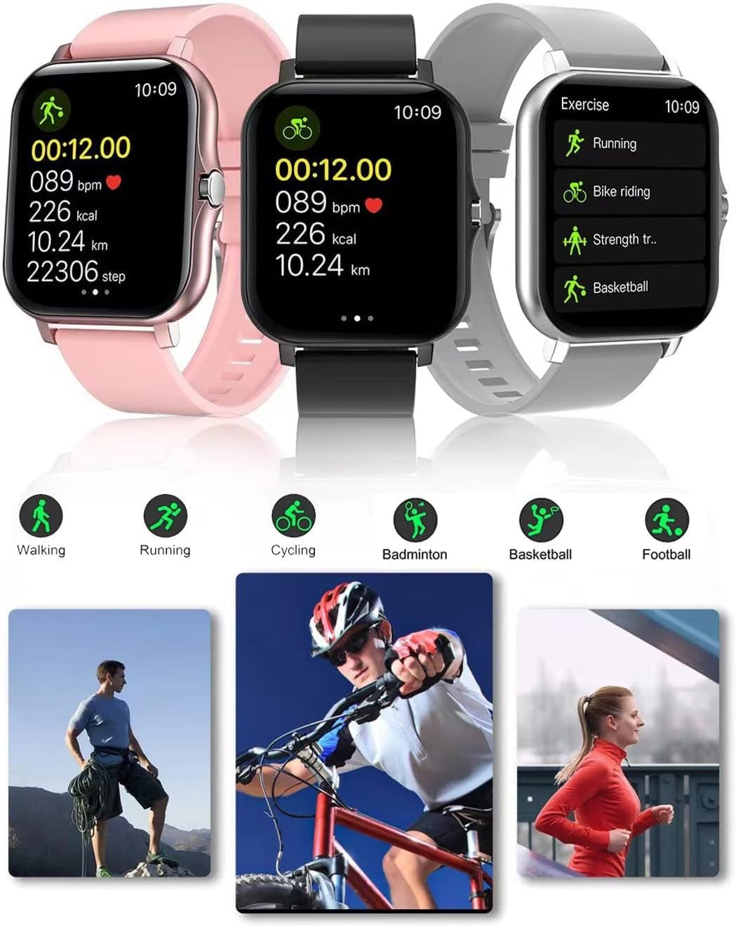 Smart Fitness Tracker Watch for Android/Ios - IP68, Heart Rate/Blood Oxygen/Sleep Monitoring, 8 Sports Modes, Breath Training, Weather Updates - 1.69-Inch Display for Men and Women (Rose Gold)-Nature Fitness