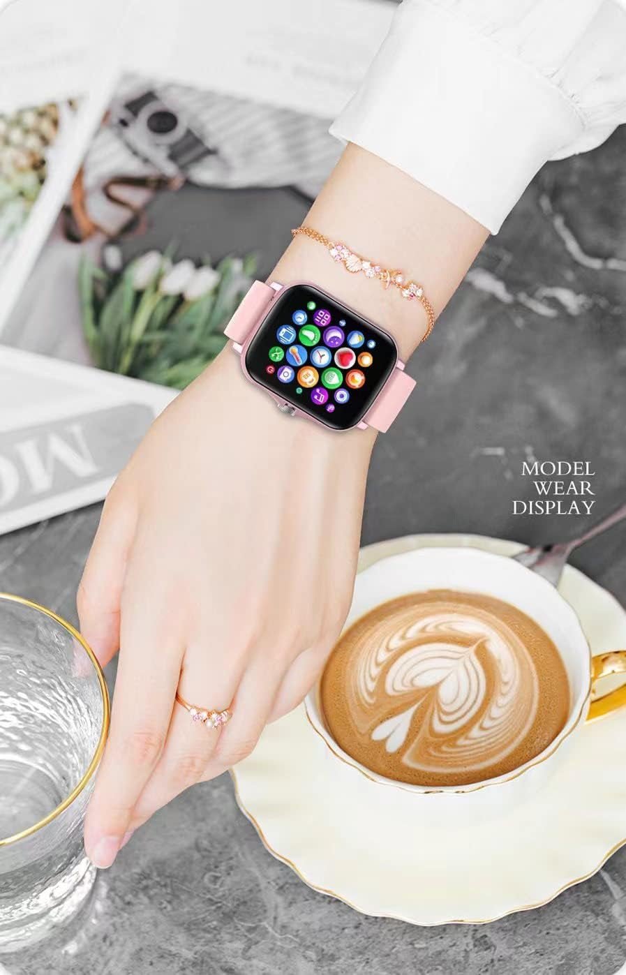 Smart Fitness Tracker Watch for Android/Ios - IP68, Heart Rate/Blood Oxygen/Sleep Monitoring, 8 Sports Modes, Breath Training, Weather Updates - 1.69-Inch Display for Men and Women (Rose Gold)-Nature Fitness