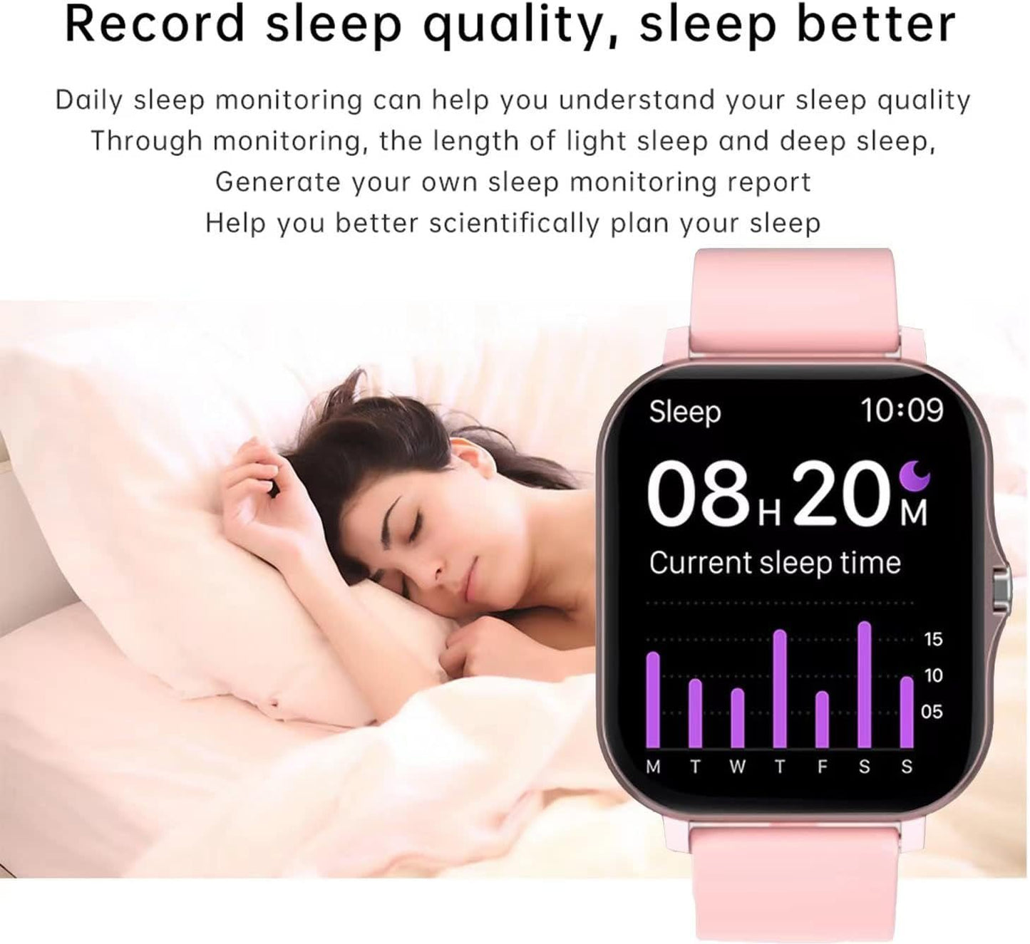 Smart Fitness Tracker Watch for Android/Ios - IP68, Heart Rate/Blood Oxygen/Sleep Monitoring, 8 Sports Modes, Breath Training, Weather Updates - 1.69-Inch Display for Men and Women (Rose Gold)-Nature Fitness