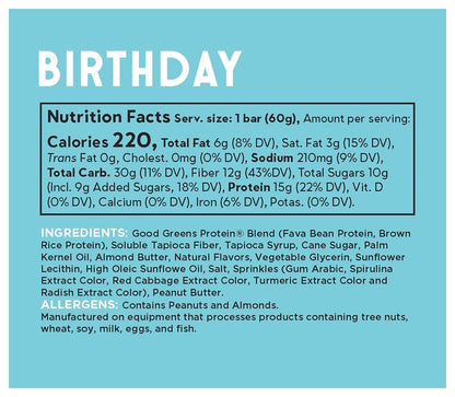 Snacks Birthday Cake Vegan Protein Bar, Soy & Gluten Free, Plant Based, Low Sugar, 15G Clean Protein, Natural Healthy Superfood Snack, Kosher Friendly, for Athletes & Active Lifestyles, 12 BarsSnacks Birthday Cake Vegan Protein Bar, Soy & Gluten Free, Plant Based, Low Sugar, 15G Clean Protein, Natural Healthy Superfood Snack, Kosher Friendly, for Athletes & Active Lifestyles, 12 Bars