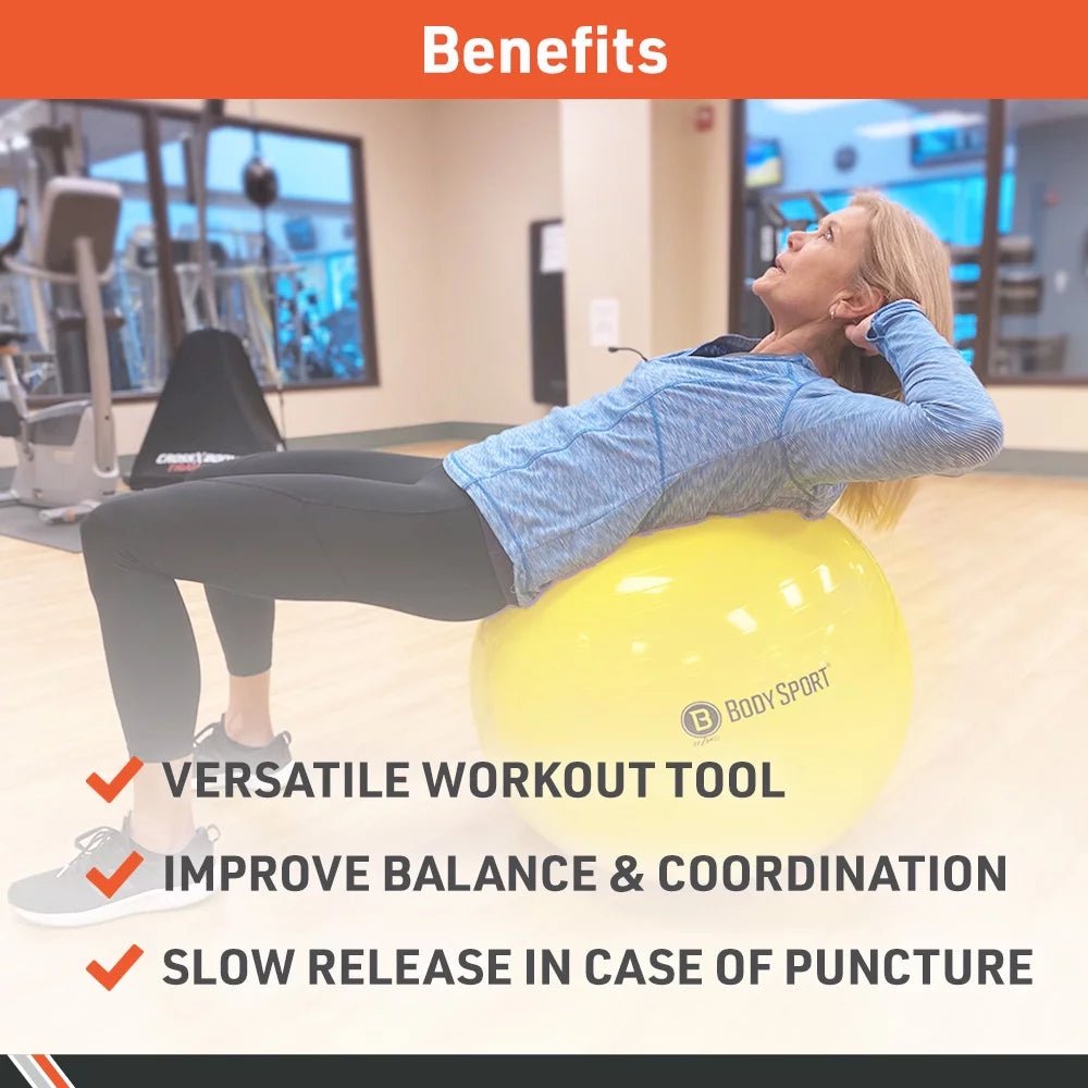 Yellow Fitness Ball (65 Cm), Pump & Exercise Guide Included-Nature Fitness